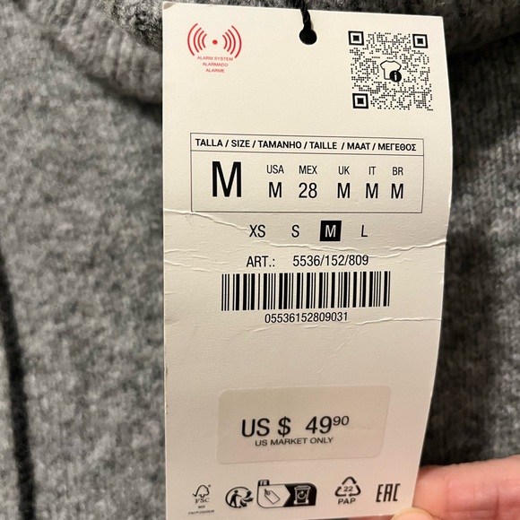 Zara Grey Turtleneck, Size Medium, NWT - Picture 6 of 10